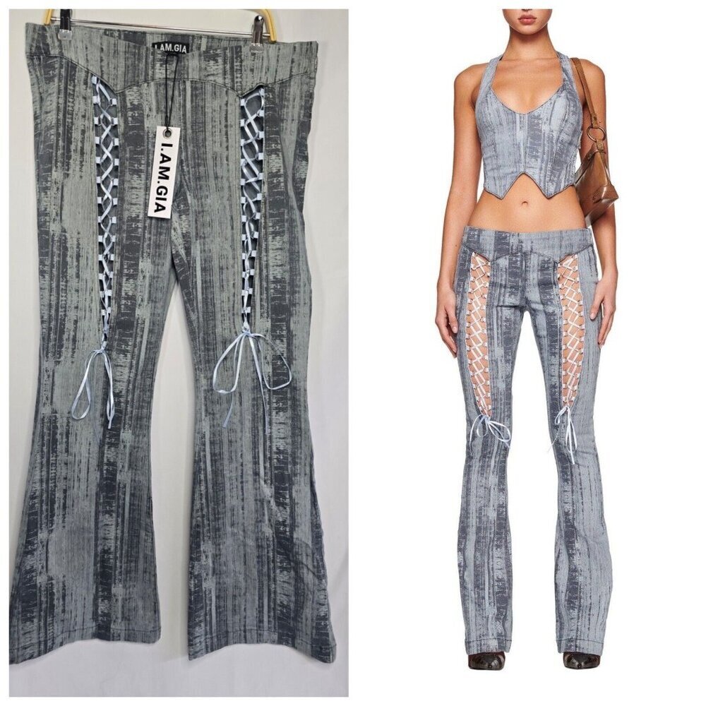 I. AM. GIA Women's MAYBEL Pant Pinstripe Denim Size XL- NEW WITH TAGS